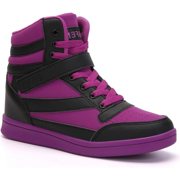 🆕  Black Purple Women's Hidden Wedge Sneakers 5.5cm High Top Platform Booties - Picture 7 of 9